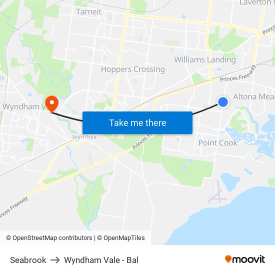 Seabrook to Wyndham Vale - Bal map