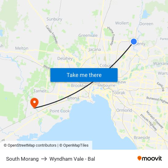 South Morang to Wyndham Vale - Bal map