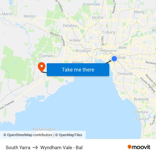 South Yarra to Wyndham Vale - Bal map