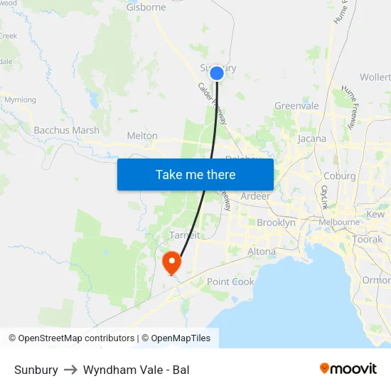 Sunbury to Wyndham Vale - Bal map