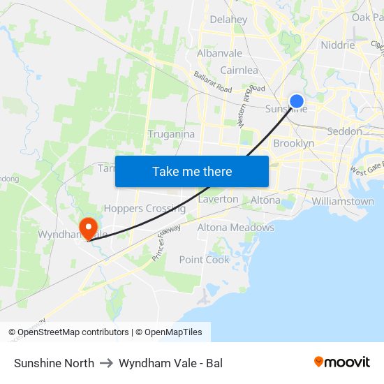 Sunshine North to Wyndham Vale - Bal map