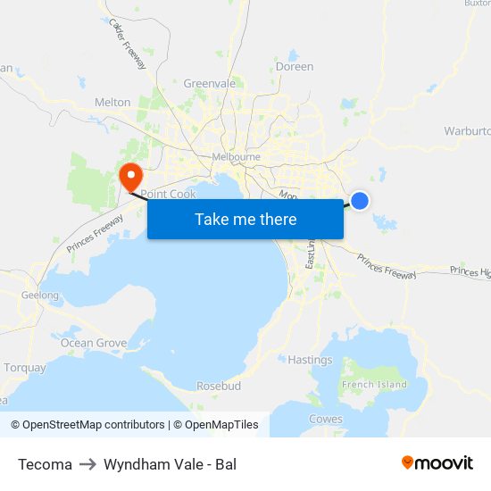 Tecoma to Wyndham Vale - Bal map