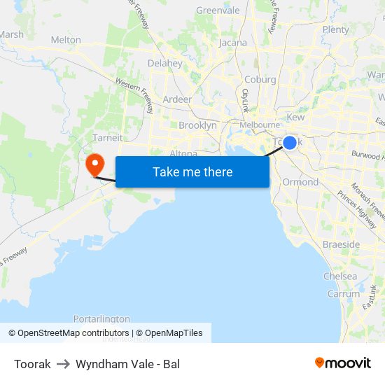 Toorak to Wyndham Vale - Bal map
