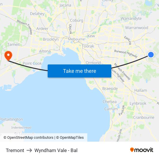 Tremont to Wyndham Vale - Bal map