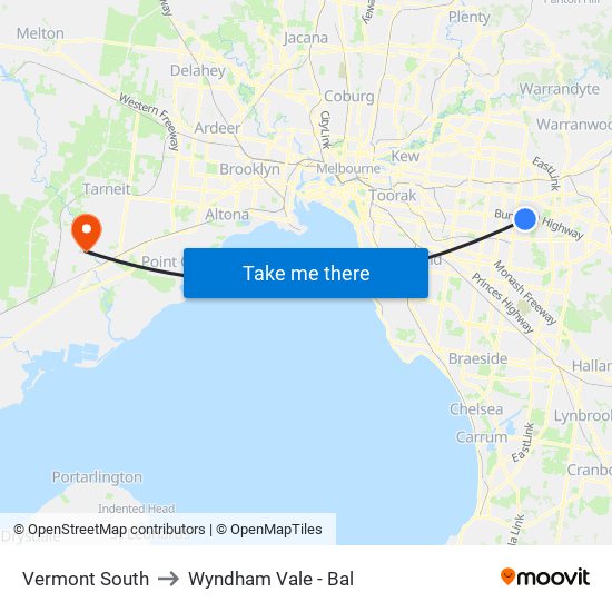 Vermont South to Wyndham Vale - Bal map