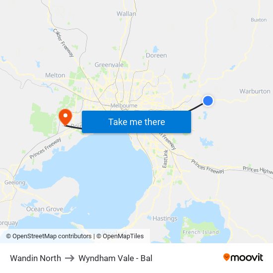 Wandin North to Wyndham Vale - Bal map