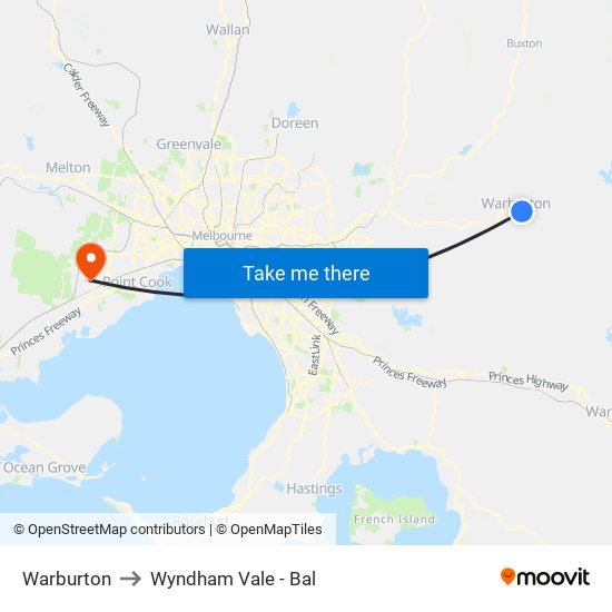 Warburton to Wyndham Vale - Bal map