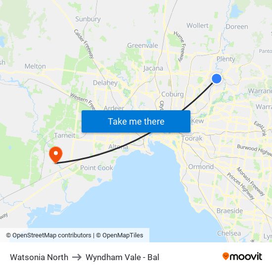 Watsonia North to Wyndham Vale - Bal map