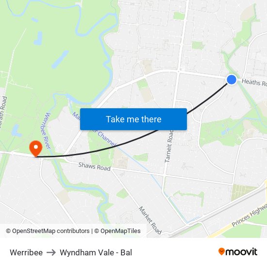 Werribee to Wyndham Vale - Bal map