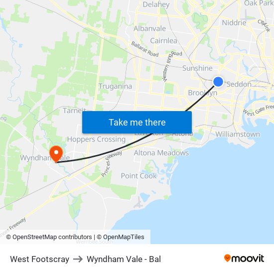 West Footscray to Wyndham Vale - Bal map