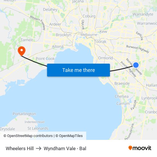 Wheelers Hill to Wyndham Vale - Bal map