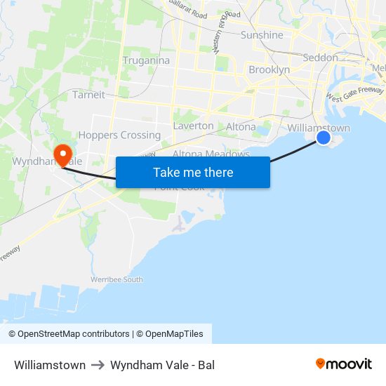 Williamstown to Wyndham Vale - Bal map