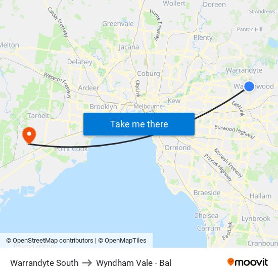 Warrandyte South to Wyndham Vale - Bal map