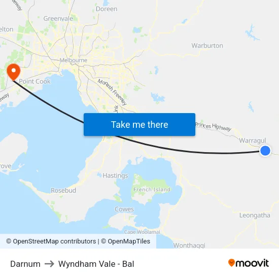 Darnum to Wyndham Vale - Bal map