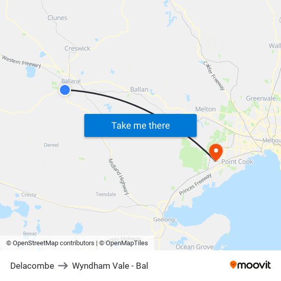 Delacombe to Wyndham Vale - Bal map