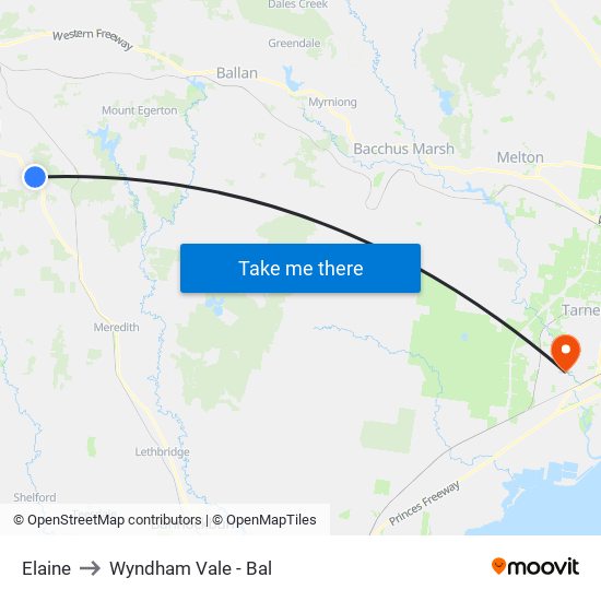 Elaine to Wyndham Vale - Bal map