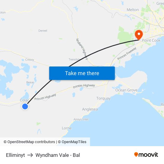 Elliminyt to Wyndham Vale - Bal map