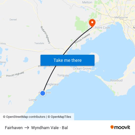 Fairhaven to Wyndham Vale - Bal map