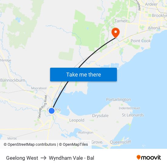 Geelong West to Wyndham Vale - Bal map