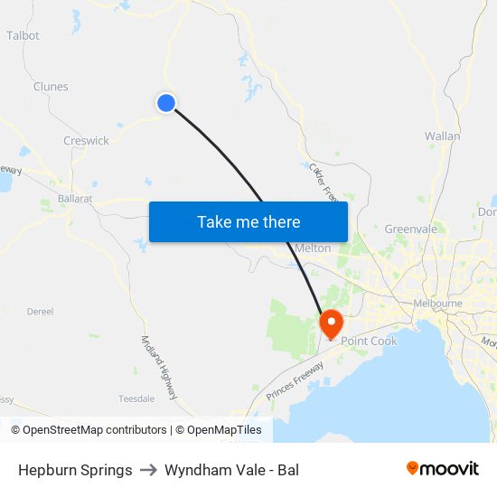 Hepburn Springs to Wyndham Vale - Bal map