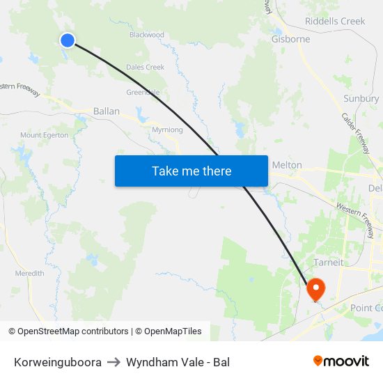 Korweinguboora to Wyndham Vale - Bal map