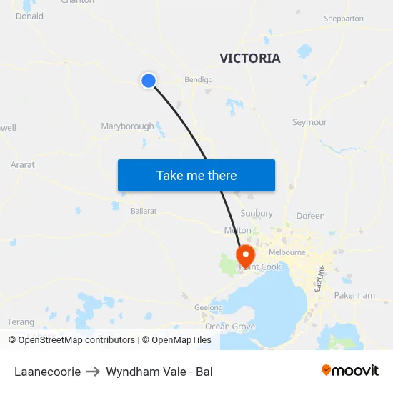 Laanecoorie to Wyndham Vale - Bal map
