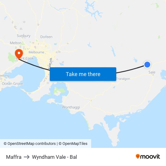 Maffra to Wyndham Vale - Bal map