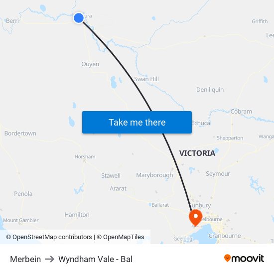 Merbein to Wyndham Vale - Bal map