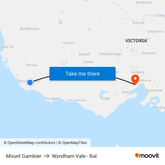 Mount Gambier to Wyndham Vale - Bal map