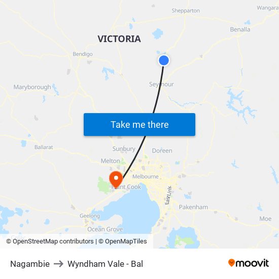 Nagambie to Wyndham Vale - Bal map