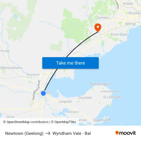 Newtown (Geelong) to Wyndham Vale - Bal map