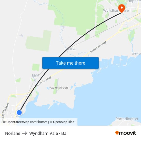 Norlane to Wyndham Vale - Bal map