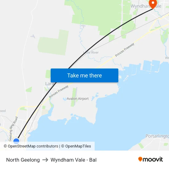 North Geelong to Wyndham Vale - Bal map