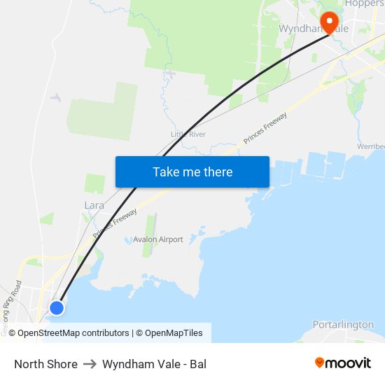 North Shore to Wyndham Vale - Bal map