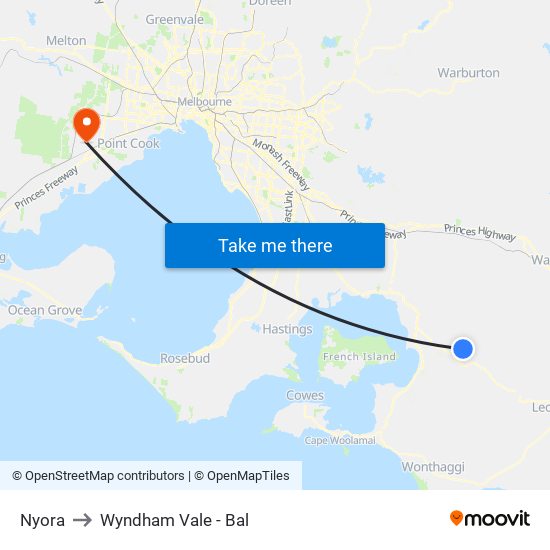 Nyora to Wyndham Vale - Bal map