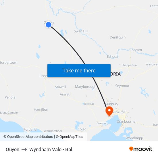 Ouyen to Wyndham Vale - Bal map