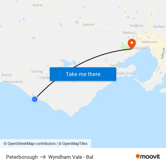 Peterborough to Wyndham Vale - Bal map