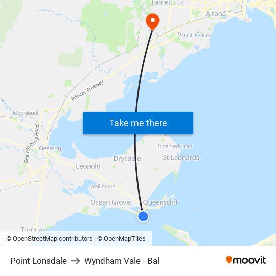 Point Lonsdale to Wyndham Vale - Bal map