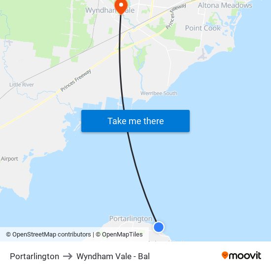 Portarlington to Wyndham Vale - Bal map