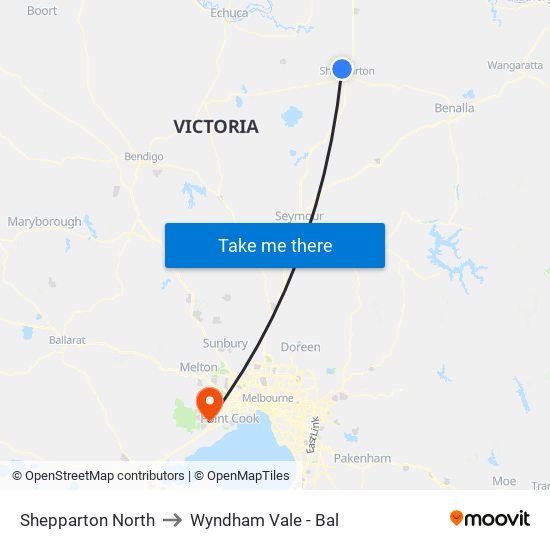 Shepparton North to Wyndham Vale - Bal map