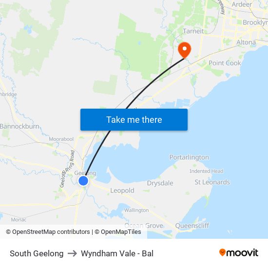 South Geelong to Wyndham Vale - Bal map
