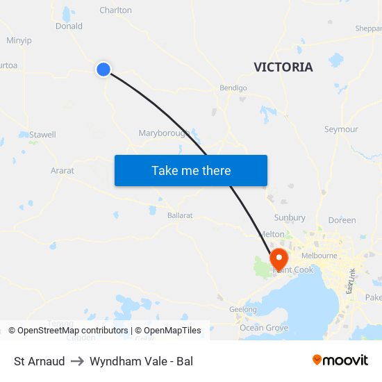 St Arnaud to Wyndham Vale - Bal map