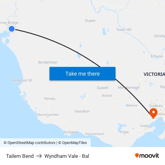 Tailem Bend to Wyndham Vale - Bal map