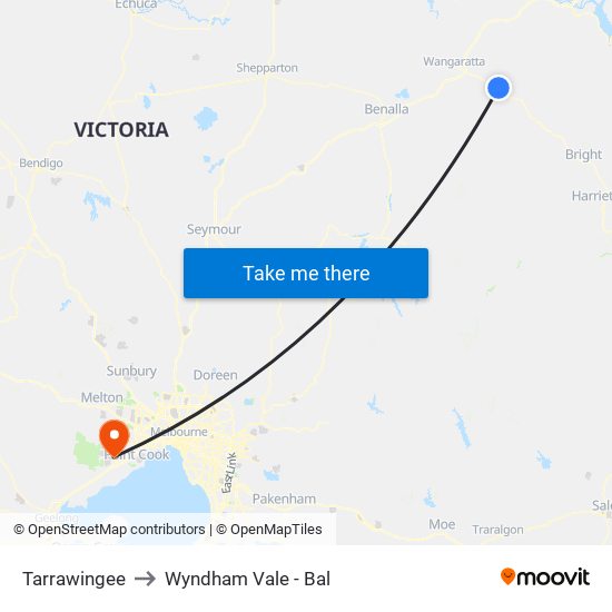 Tarrawingee to Wyndham Vale - Bal map