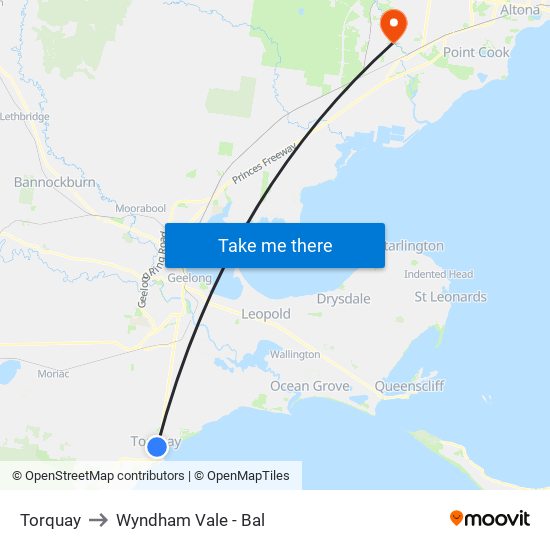 Torquay to Wyndham Vale - Bal map