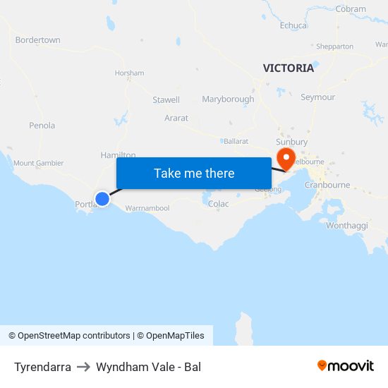 Tyrendarra to Wyndham Vale - Bal map