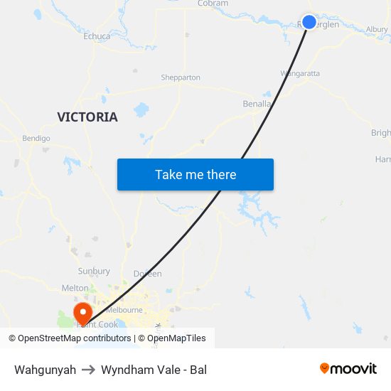 Wahgunyah to Wyndham Vale - Bal map