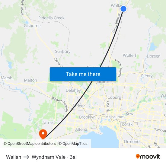 Wallan to Wyndham Vale - Bal map