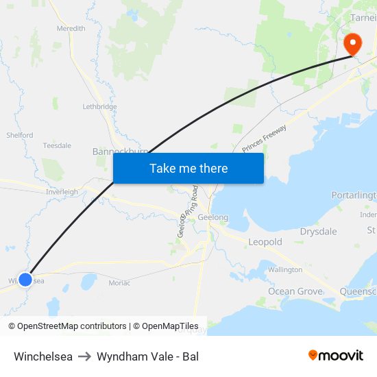 Winchelsea to Wyndham Vale - Bal map