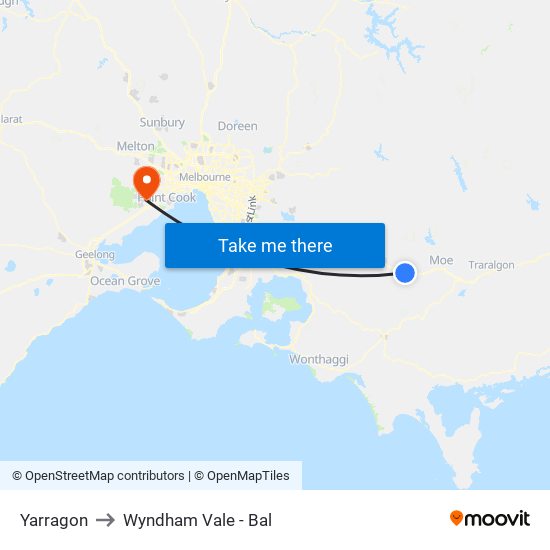 Yarragon to Wyndham Vale - Bal map